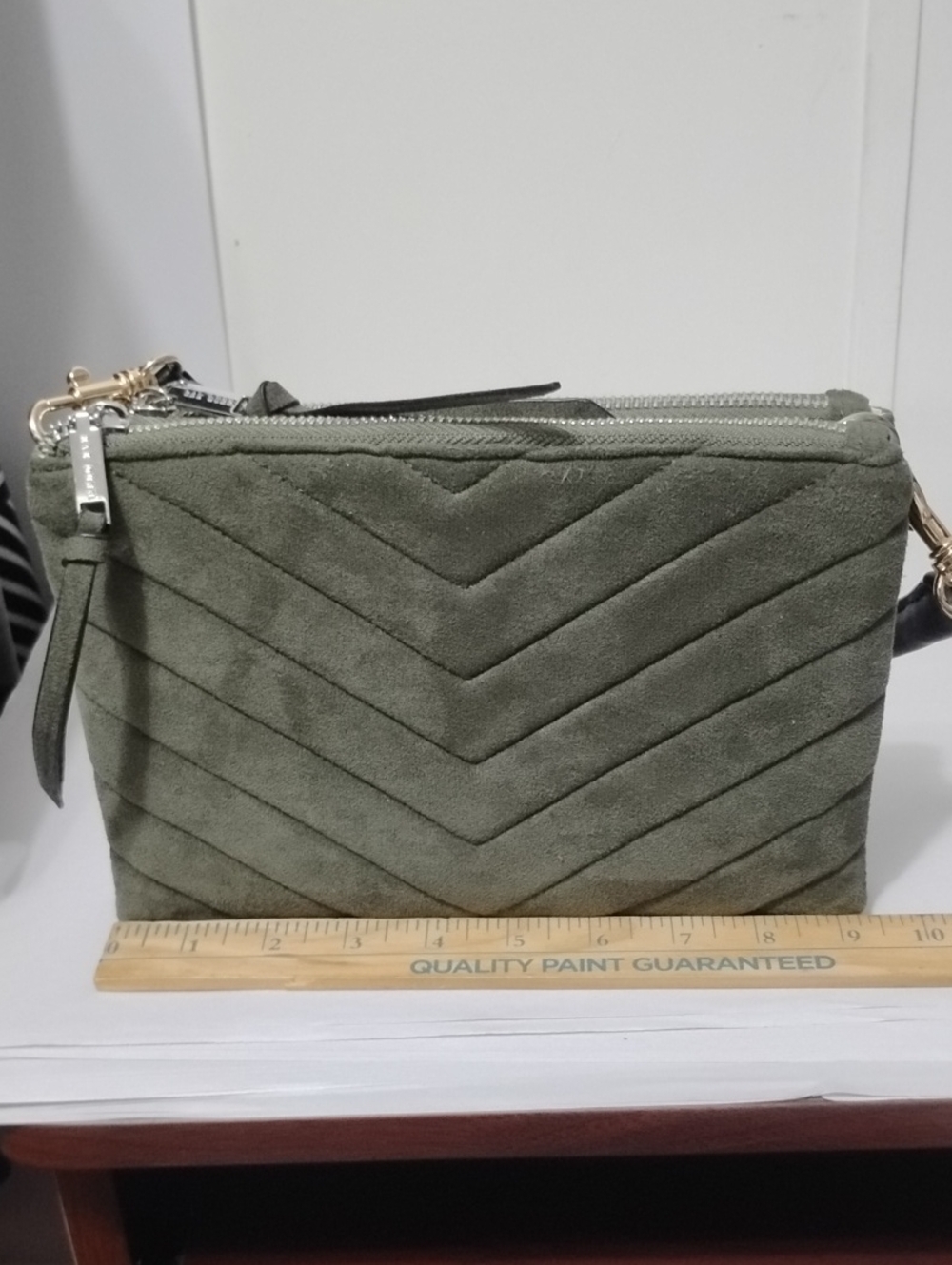 Rae OnDunn Women’s Olive Green Suede Quilted Crossbody Pouch/Bag